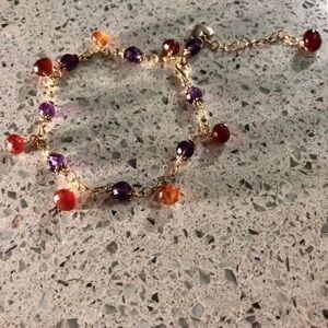 Genuine Natural Amethyst Hessonite Garnet gold filled Anklet Bracelet